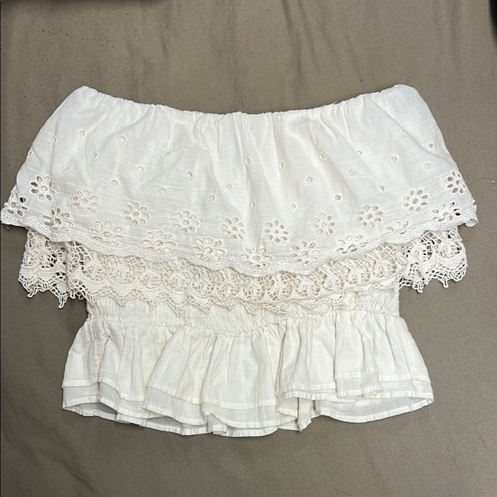 American Eagle Outfitters White Ruffled Off-Shoulder Blouse